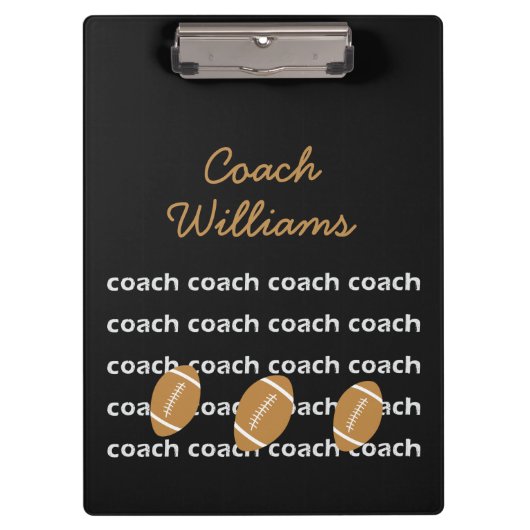 フットボールコーチクリップボパーソナライズされたード クリップボード (正面)