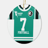 フットボールシャンジャージーティール（緑がかった色）ホワイトブラックオーナメント セラミックオーナメント (左)