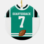 フットボールシャンジャージーティール（緑がかった色）ホワイトブラックオーナメント セラミックオーナメント (裏面)