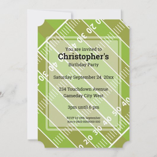 フットボールジャージーとピッチ誕生日パーティー 招待状 (裏面)