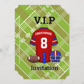 フットボールジャージーとピッチ誕生日パーティー 招待状 (正面/裏面)