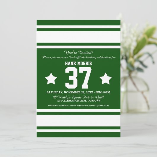 フットボールジャージーグリーン|ホワイトパーティの招待状 招待状 (スタンド正面)