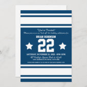 フットボールジャージーブルー|ホワイトパーティの招待状 招待状 (正面/裏面)