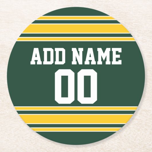 フットボールジャージー名前をカスタムする番号 ラウンドペーパーコースター (正面)