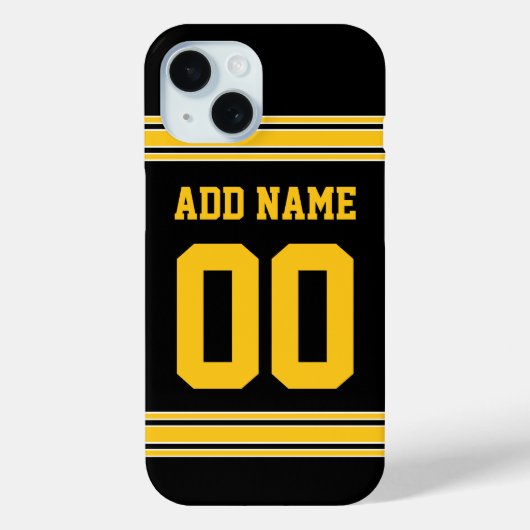 フットボールジャージー – ブラック金ゴールドスポーティストライプズ Case-Mate iPhoneケース (裏面)