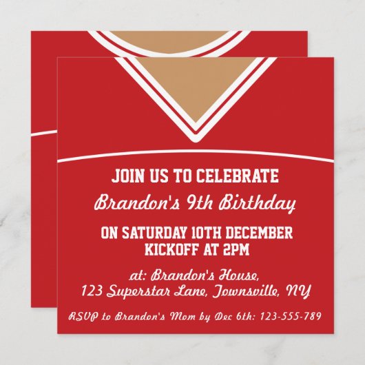 フットボールジャージ テーマパーティー 招待状 テンプレート、LAX (正面/裏面)