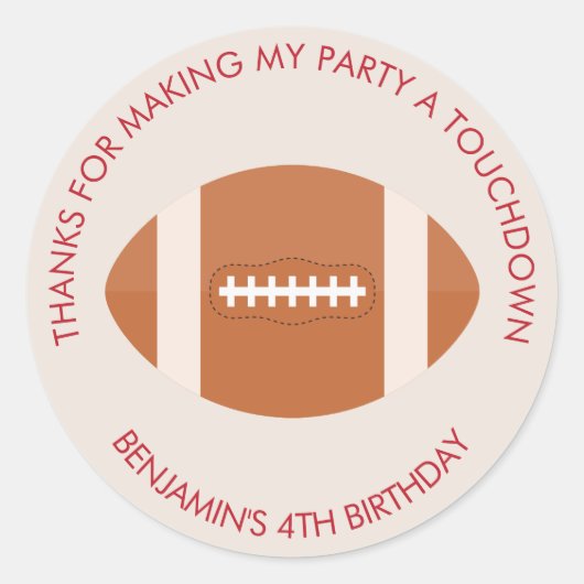 フットボールスポーツテーマ誕生日 ラウンドシール (正面)