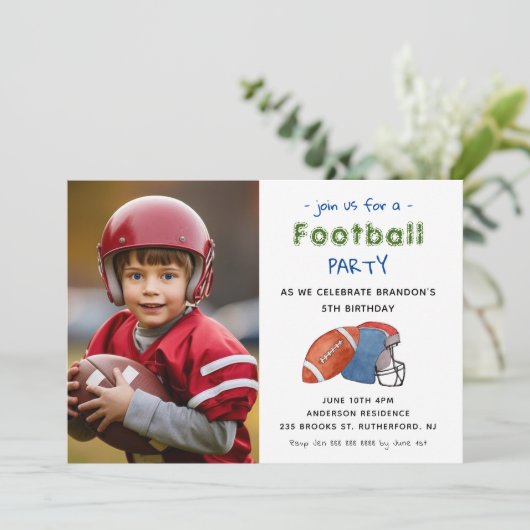 フットボールスポーツ子供の誕生日フォト招待状 案内状 (スタンド正面)