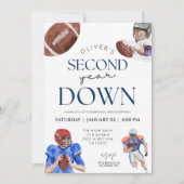 フットボールテーマの2歳の男の子の2回目の誕生日 招待状 (正面)