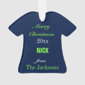 フットボールネイビーグリーン&グレージャージーオーナメント オーナメント (裏面)