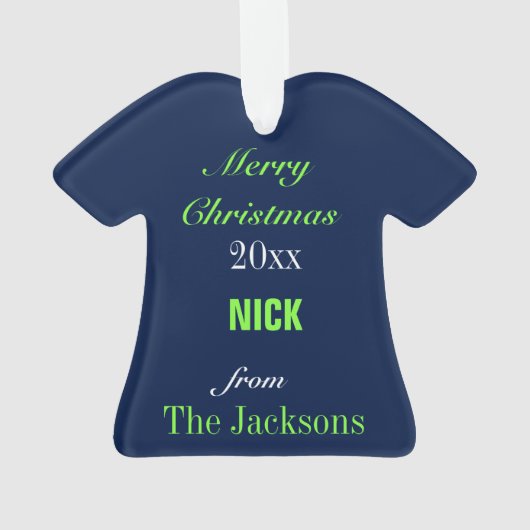 フットボールネイビーグリーン&グレージャージーオーナメント オーナメント (裏面)