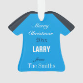 フットボールネイビーブルー&ホワイトジャージーオーナメント オーナメント (裏面)