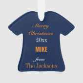 フットボールネイビー&オレンジジャージーオーナメント オーナメント (裏面)