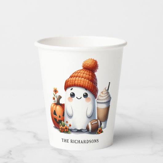 フットボールハロウィンカワイイ幽霊キッズパーティー 紙コップ (正面)