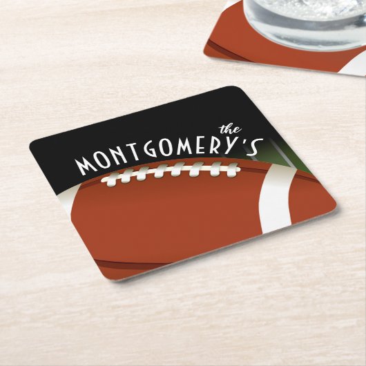 フットボールパーソナライズされた場 スクエアペーパーコースター (アングル)