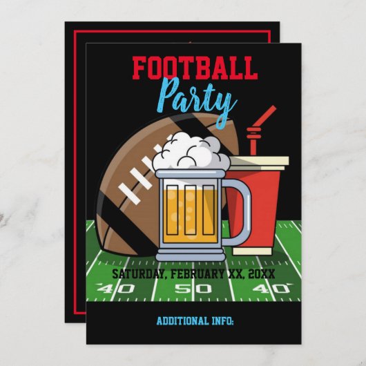 フットボールパーティーブラック 招待状 (正面/裏面)