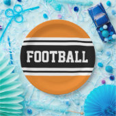 フットボールブライトオレンジ白黒レースストライプ ペーパープレート (パーティー)