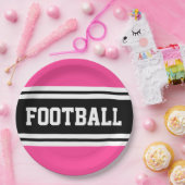 フットボールブライトピンク白黒レースストライプ ペーパープレート (パーティー)