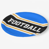 フットボールブライトブルー白黒イエローストライプズ ペーパープレート (アングル)