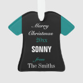 フットボールブラック、ティール(緑がかった色)&金ゴールドジャージーオーナメント オーナメント (裏面)