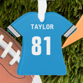 フットボールブルーシルバー&ブラックジャージパーソナライズされた オーナメント