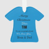 フットボールブルーシルバー&ブラックジャージパーソナライズされた オーナメント (裏面)