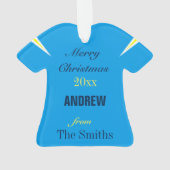 フットボールブルーホワイト&金ゴールドジャージーオーナメント オーナメント (裏面)