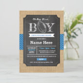 フットボールブルーボーイベビーシャワーラグビー招待状 招待状 (スタンド正面)