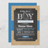 フットボールブルーボーイベビーシャワーラグビー招待状 招待状 (正面/裏面)