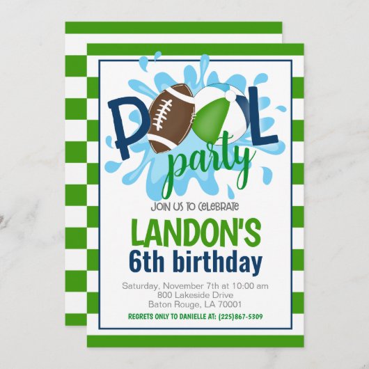 フットボールプールパーティー誕生日招待状 招待状 (正面/裏面)
