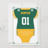 フットボールベビーシャワー招待状，グリーン，金ゴールド 招待状 (裏面)