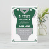 フットボールベビーシャワー招待状,緑,灰色 招待状 (スタンド正面)