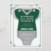 フットボールベビーシャワー招待状,緑,灰色 招待状 (正面/裏面)