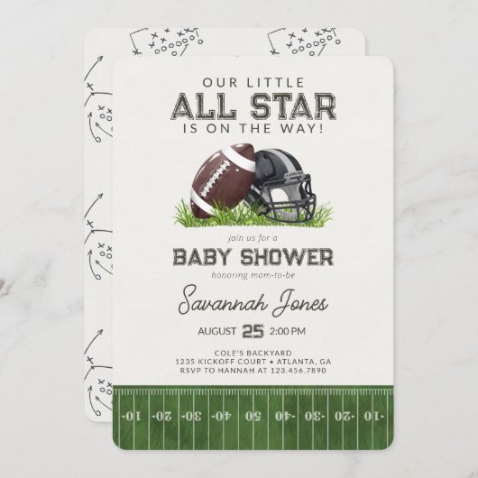 フットボール小さなオールスターバラーベビーシャワー 招待状 (正面/裏面)