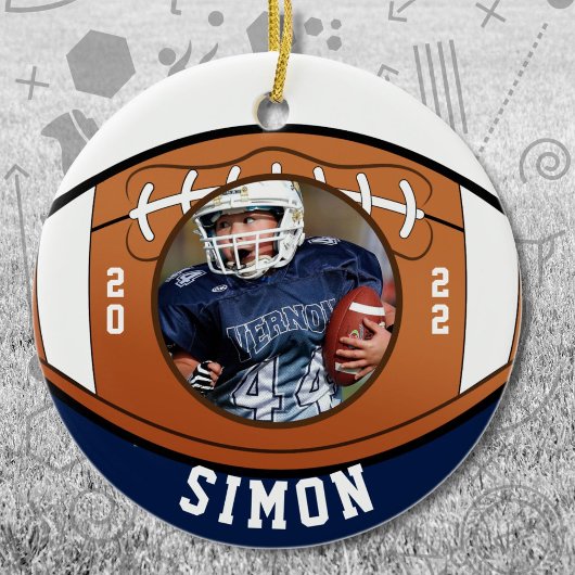 フットボール海軍ホワイトチームカラー セラミックオーナメント