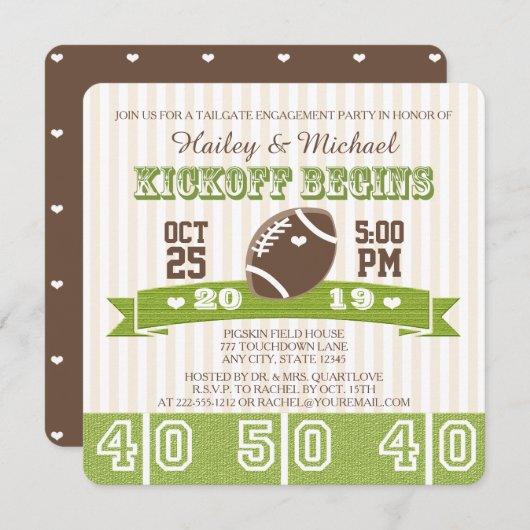 フットボール用テールゲート婚約パーティ 招待状 (正面/裏面)