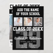 フットボール選手のチーム数アスリートの卒業 招待状 (正面/裏面)