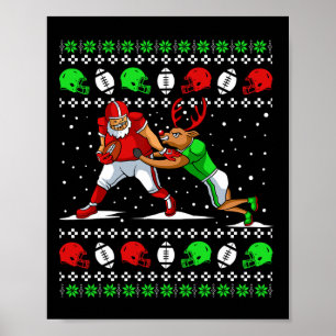 フットボール選手のトナカイの醜いクリスマスパジャマ 楽しい ポスター