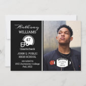 フットボール選手の写真 卒業のお知らせ 招待状 (正面)