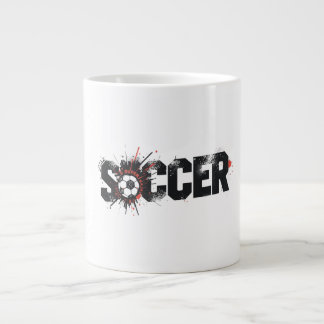 フットボール・イズ・ライフ - モダンサッカー タイポグラフィーデザイン ジャンボコーヒーマグカップ