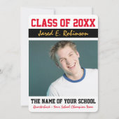 フットボール クォーターバック 卒業 ジェージ番号 招待状 (裏面)