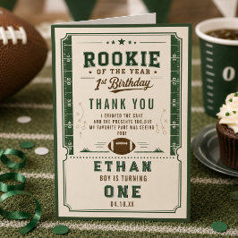 フットボール グリーン ルーキー 1歳の誕生日パーティー サンキューカード