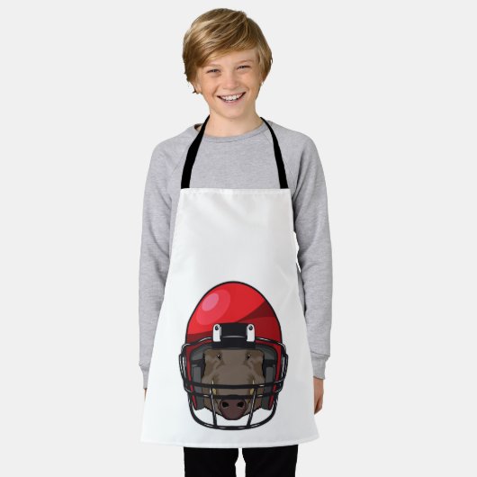 フットボール・スポーツでイノシシ エプロン (着用した状態)