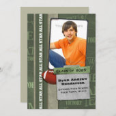 フットボール、スポーツ、写真の卒業 案内状 (正面/裏面)