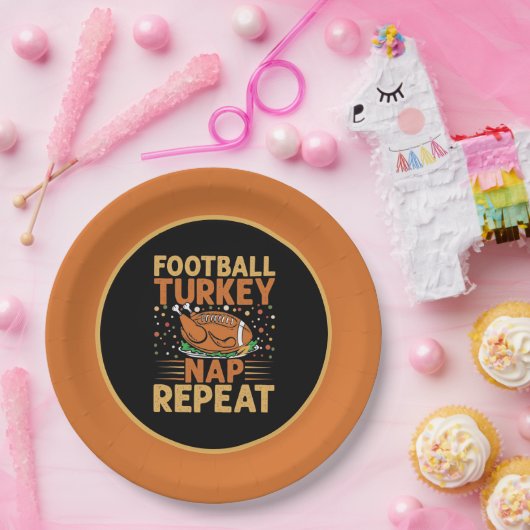 フットボール・ターキー・昼寝はアート感謝祭を繰り返す ペーパープレート (パーティー)