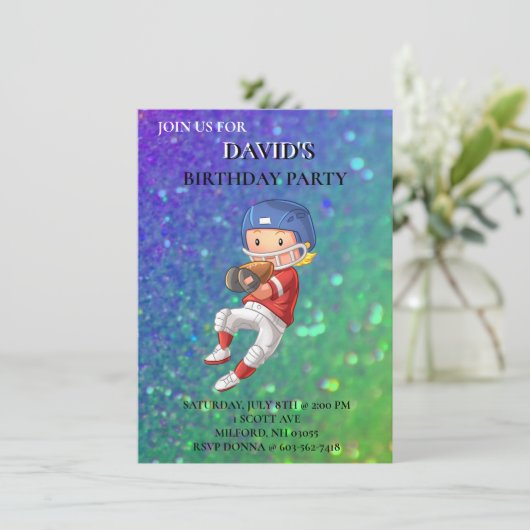 「フットボール」テーマの男の子の誕生日招待状 招待状 (スタンド正面)