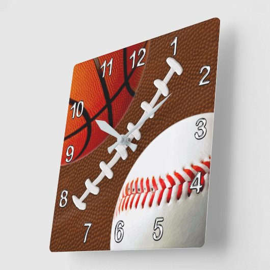 フットボール、バスケットボールの野球は柱時計を遊ばします スクエア壁時計 (傾斜)
