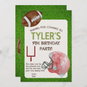 フットボール バースデー パーティー 縦型 サンクス カード (正面/裏面)