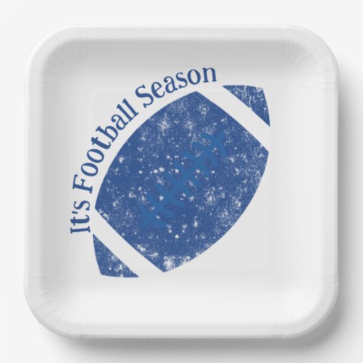 フットボール バースデー ブルー ホワイト ペーパー プレート (正面)