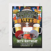 フットボール＆ビール スポーツ ゲーム 誕生日パーティー 招待状 (正面)